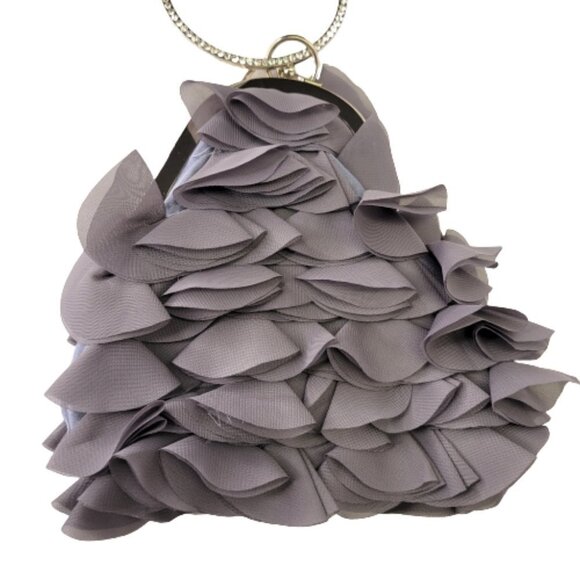 Ruffles and Frills Grey Wristlet Clutch Purse Party Evening Cocktail Bag - NWOT - Picture 1 of 8